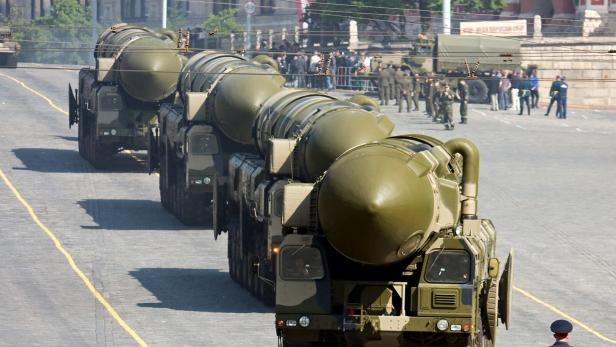 Russian nuclear missiles "Topol-M" in military parade, Moscow