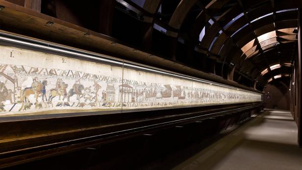 Bayeux Tapestry is displayed in this undated handout photo taken at the Bayeux Museum in France