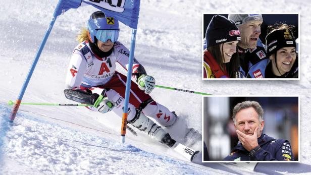 Amanda Salzgeber (großes Bild). Roland Assinger mit Mirjam Puchner und Stephanie Venier. Ex-Red-Bull-Teamchef Christian Horner.