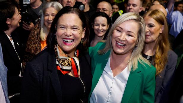 FILE PHOTO: Sinn Fein President Mary Lou McDonald and Michelle O'Neill, vice president of Sinn Fein,