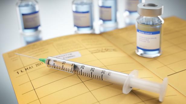 International certificate of vaccination with syringe and vial