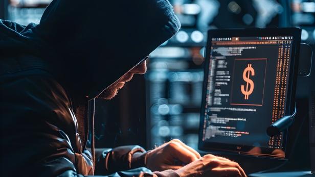 Hacker Breaching a Digital Finance System with Currency Transactions Displayed