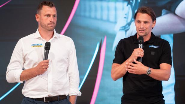 Säumel und Hierländer bei der Pressekonferenz der Bundesliga vor dem Saisonstart.