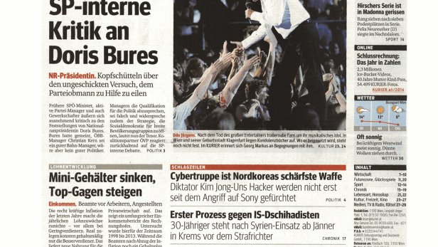 Schlagzeile vom 23.12.2014Massive SP-interne Kritik an Doris BuresKurier