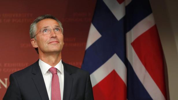 Norway's PM Stoltenberg is pictured before his spe