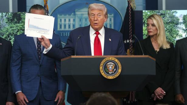 US President Donald Trump addresses the media at the White House