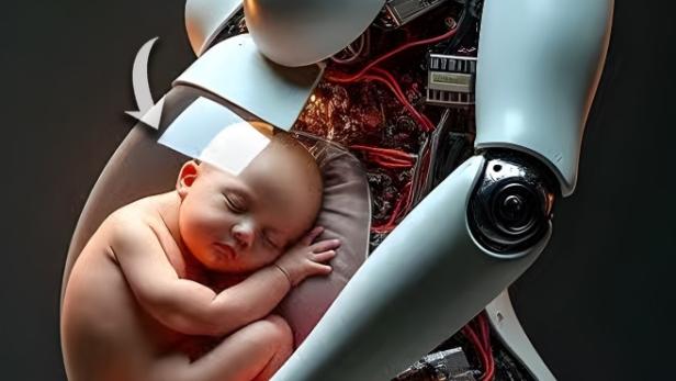 Roboter-Frau mit Baby im Bauch