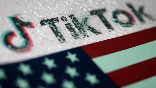 Die Abbildung zeigt das TikTok-Logo und die US-Flagge.