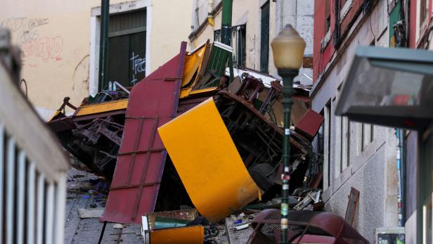 Aftermath of the Gloria Funicular accident in Lisbon