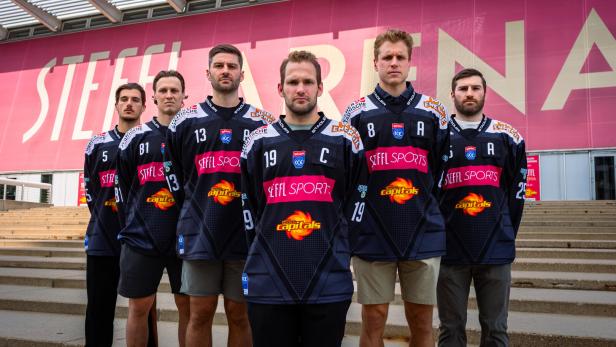  Führungsspieler der neuen Caps: Hackl, Richter, Gazzola, Vey, Nogier und Gregoire.