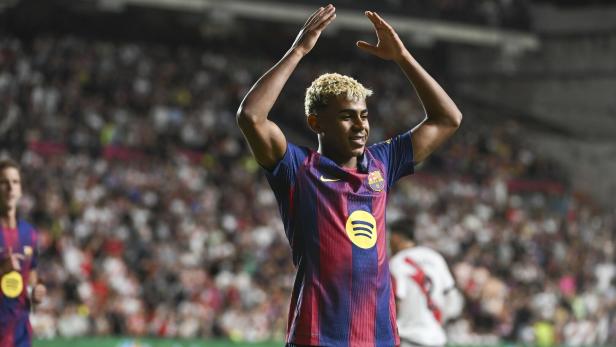Jubelt Barcelonas Lamine Yamal bald in den USA? Barcelonas Lamine Yamal beim Torjubel