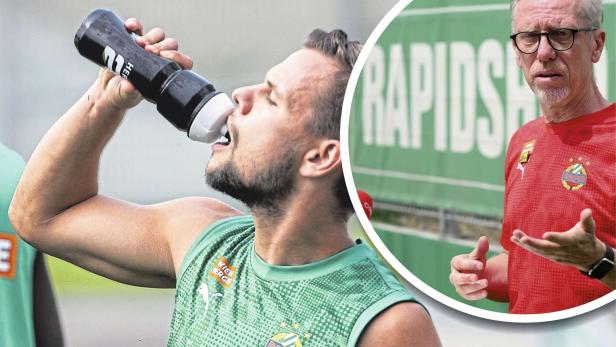 Rapid-Trainer Stöger (re.) und Louis Schaub