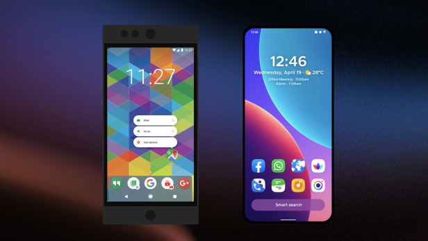 Oberfläche des Nova Launchers neben der Oberfläche des Smart Launchers