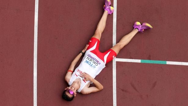 Men's Marathon Final Erledigt: Aaron Gruen nach dem WM-Marathon