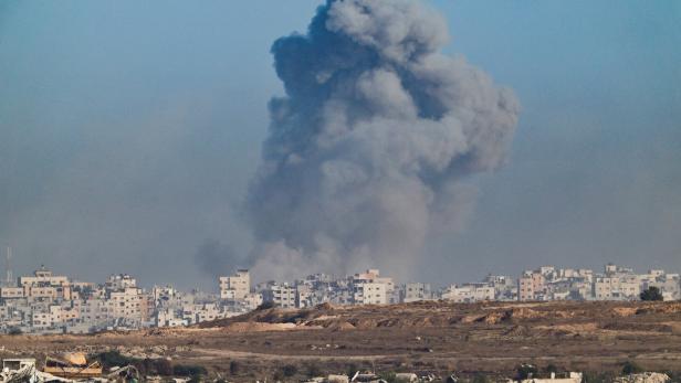 Smoke rises from Gaza after an explosion, as seen from the Israeli side of the border