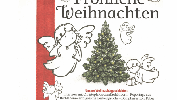 Titelseite des Kurier vom 24. Dezember 2014 mit der Überschrift „Fröhliche Weihnachten“ und weihnachtlichen Illustrationen.
