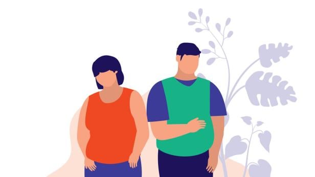 Menschen mit Übergewicht. Konzept zu Gesundheit und Körperbewusstsein. Illustration.