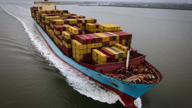 Cargo ships on the way to Antwerp port
