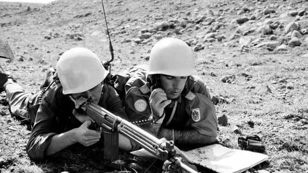 UN-Soldaten des Bundesheeres 1974 beim Ersteinsatz am Golan. Fast 40 Jahre  hat die Präsenz dort gedauert.