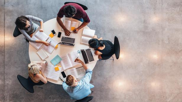 University students doing group study