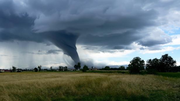 Tornado over cultivated fields