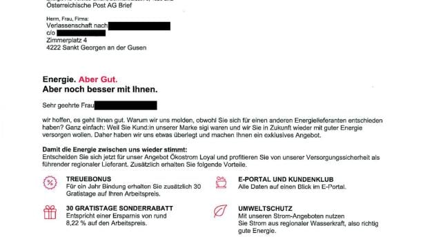 Dokument der EnergieAG, weiße Seite mit schwarzer Schrift