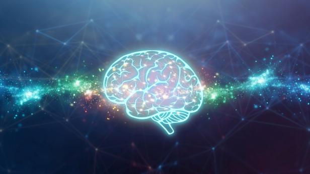 abstract data stream illustration with a brain symbol abstract data stream illustration with a brain symbol