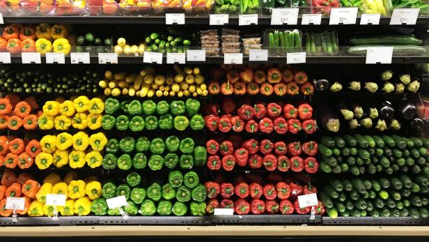 Grocery Market Store Display of Fresh Produce Vegetable in Refrigerator Case Grocery Market Store Display of Fresh Produce Vegetable in Refrigerator Case