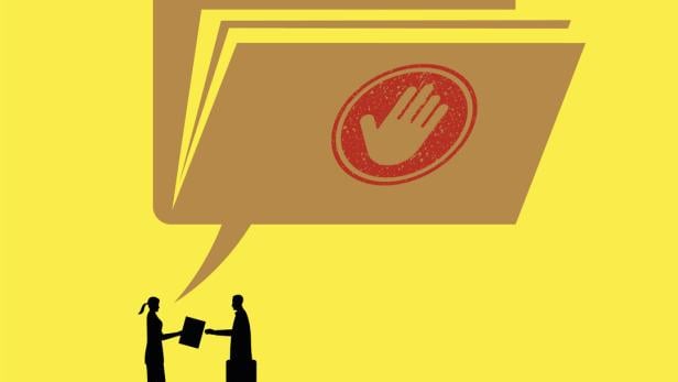 Illustration of a whistleblower handing over classified documents Illustration of a whistleblower handing over classified documents