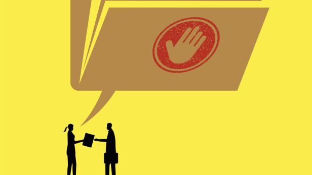 Illustration of a whistleblower handing over classified documents