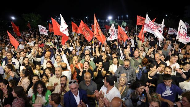 Supporters of Turkish Cypriot Erhurman celebrate winning Turkish Cypriot elections in divided capital Nicosia, in the Turkish Cypriot breakaway state Supporters of Turkish Cypriot Erhurman celebrate winning Turkish Cypriot elections in divided capital Nicosia, in the Turkish Cypriot breakaway state