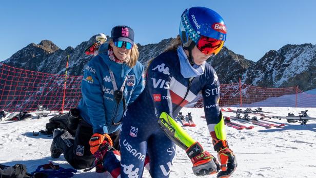 Voll im Training: Mikaela Shiffrin hat noch Aufholbedarf. Mikaela Shffrin bei einer Trainingseinheit in Sölden.