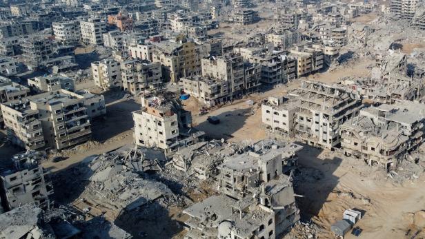 A drone view shows the destruction in a residential neighborhood, in Gaza City A drone view shows the destruction in a residential neighborhood, in Gaza City