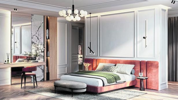 3D rendering of an elegant bedroom interior
