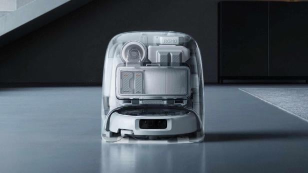 DJI setzt bei seinem Saugroboter auf ein transparentes Design.