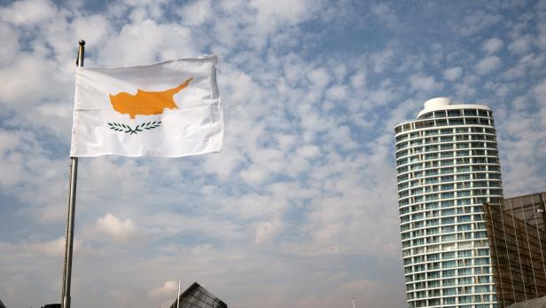 A flag of Cyprus flies on a vessel of Port and Marine Police in Ayia Napa Marina