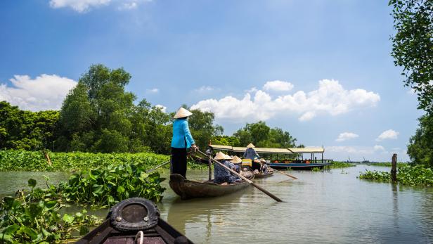 Tourism rowing boat in Mekong delta, Vietnam.
