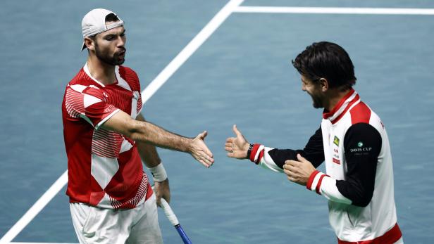 Shakehands:  Kapitän Jürgen Melzer (rechts) mit seinem Ungarn-Helden Jurij Rodionov