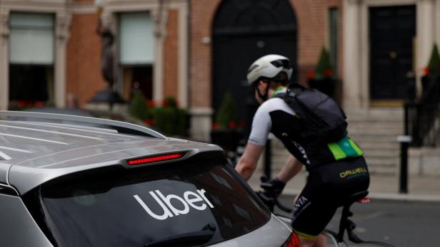 Uber logo seen on a taxi in Dublin