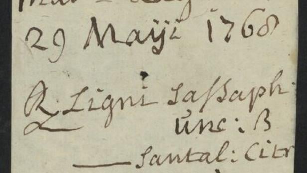 Handschriftliche Notiz mit medizinischem Rezept und Anweisungen aus dem Jahr 1760.