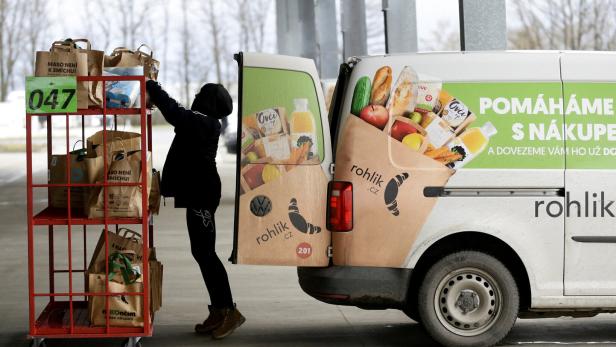 FILE PHOTO: Order processing at the storage area of Czech online grocer Rohlik Group in Prague