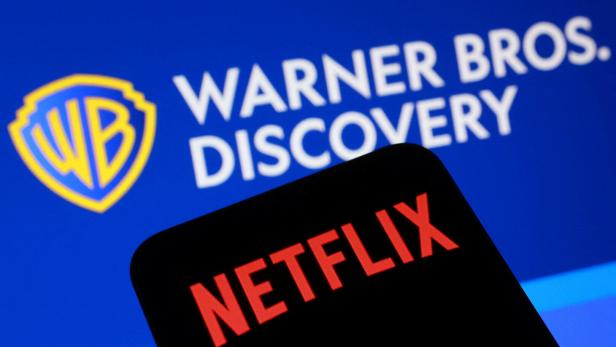Illustration shows Netflix and Warner Bros Discovery logos