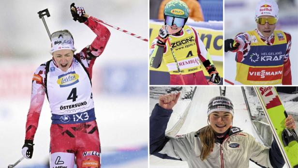 ÖSV-Siegerparade: Biathletin Lisa-Theresa Hauser, Riesentorläuferin Julia Scheib und die Nordischen Kombinierer Katharina Gruber und Johannes Lamparter