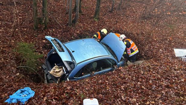 Ein Auto steht im Straßengraben