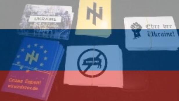 Bilder von Stickern, die Teil einer russischen Desinformationskampagne waren