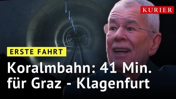 Erste Fahrt: Mit der Koralmbahn in 41 Minuten von Graz nach Klagenfurt. Zu sehen ist Bundespräsident VanderBellen vor dem Koralmtunnel