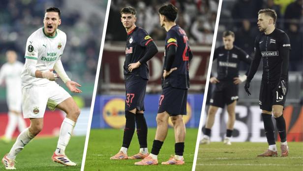Rapid (Kara, li.) verlor im Europacup ebenso 0:1 wie Salzburg und Sturm 