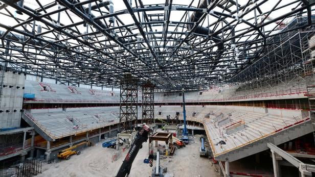 FILE PHOTO: The construction site of the PalaItalia Santa Giulia ice hockey arena ahead of the Milano Cortina 2026 Winter Olympic Games, in Milan