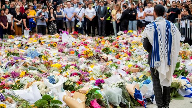 Memorial in honour to victims of a mass shooting at Bondi Beach, in Sydney