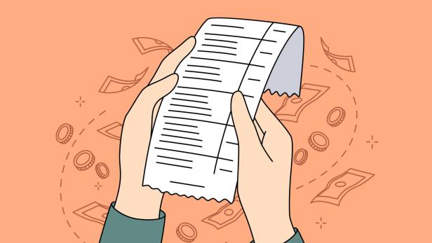 Zeichnung: Person prüft Rechnung